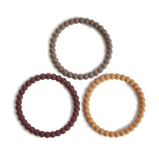 Mushie Μασητικό Σιλικόνης Pearl Bracelet 3 τεμ Berry/Marigold/Khaki
