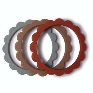 Mushie Μασητικό Σιλικόνης Flower Bracelet 3-τεμ Cambridge Blue/Clementine/Natural