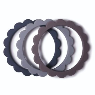 Mushie Μασητικό Σιλικόνης Flower Bracelet 3-τεμ Dove Gray/Steel/Stone
