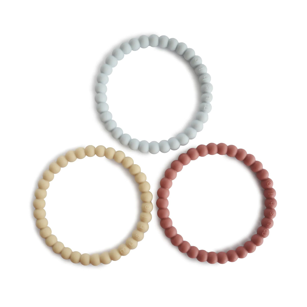 Mushie Μασητικό Σιλικόνης Pearl Bracelet 3 τεμ Mellow/Terracotta/Periwinkle
