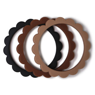 Mushie Μασητικό Σιλικόνης Flower Bracelet 3-τεμ Black/Caramel/Natural