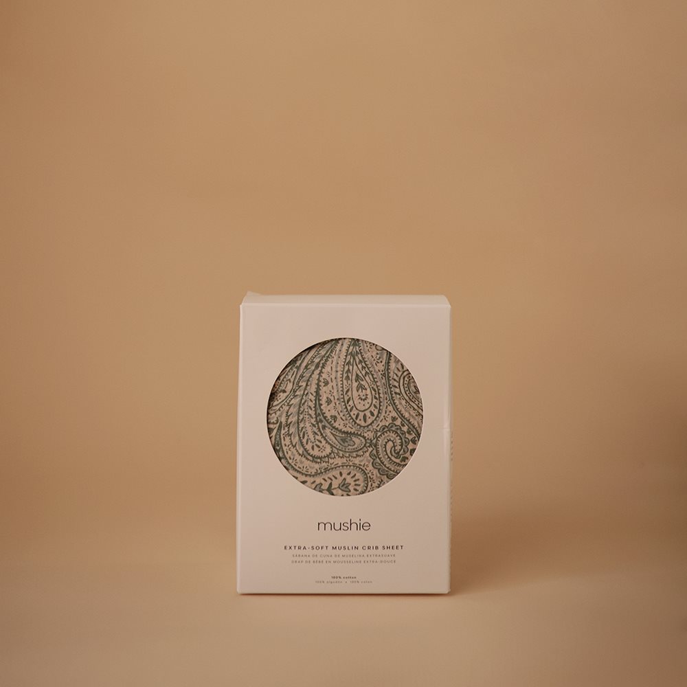 Mushie Σεντόνι Κούνιας Βαμβακερό 120x60cm Green Paisley - Image 5