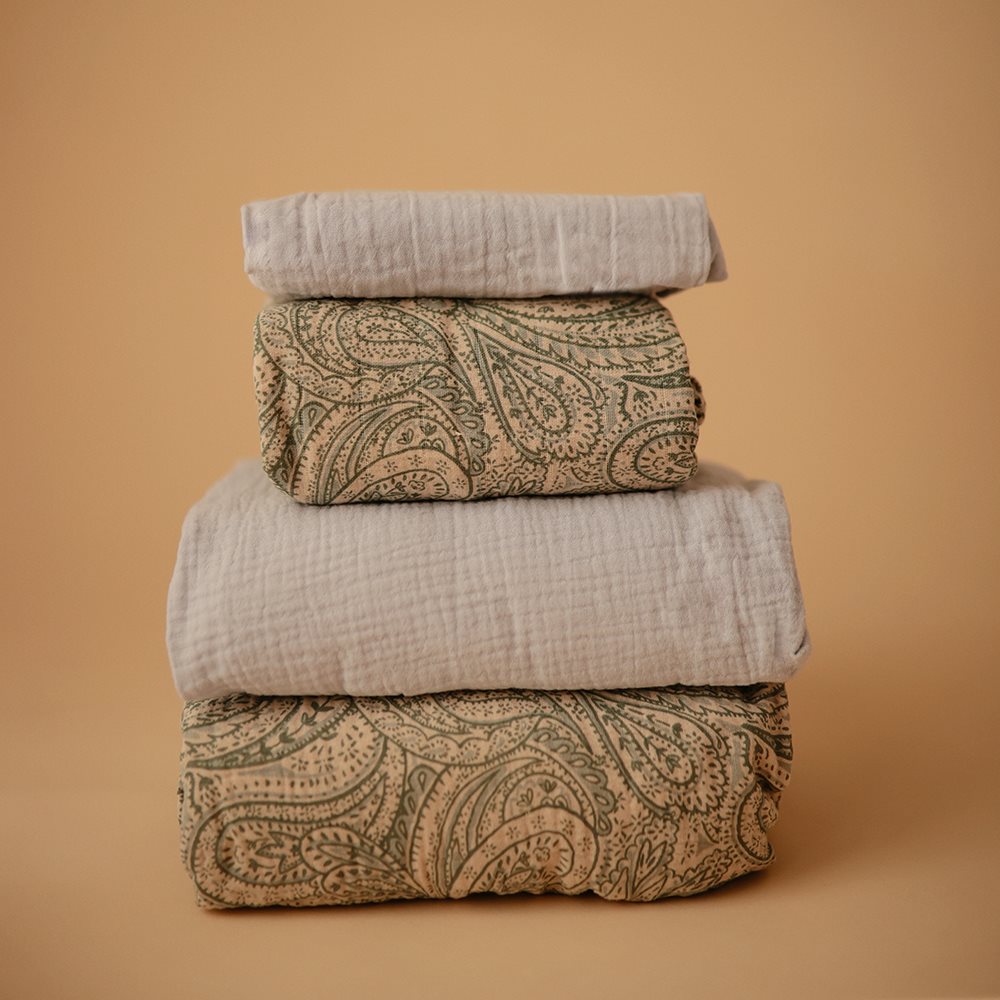Mushie Σεντόνι Κούνιας Βαμβακερό 120x60cm Green Paisley - Image 4