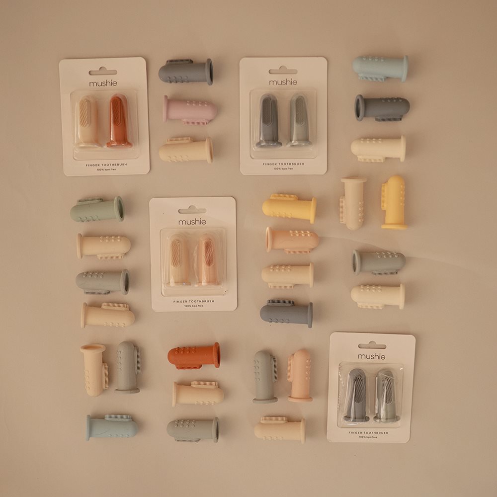 Mushie Βρεφική Οδοντόβουρτσα Δαχτύλου για 0m+ 2τμχ Stone/Tradewinds - Image 4