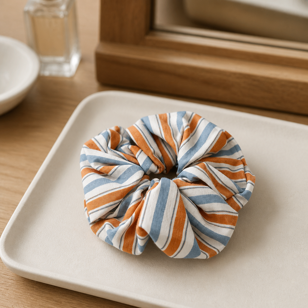 Mood Scrunchie orange stripes χειροποίητο