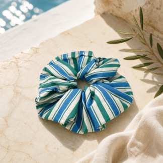 Mood Scrunchie blue stripes χειροποίητο