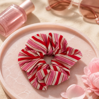 Mood Scrunchie pink stripes χειροποίητο