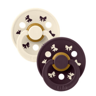 Bibs Πιπίλες Καουτσούκ No2 για 6-18 μηνών Holiday Bow Ivory / Plum 2τμχ