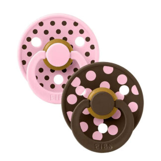 Bibs Πιπίλες Καουτσούκ No1 για 0-6 μηνών Polka Baby Pink / Mocha 2τμχ
