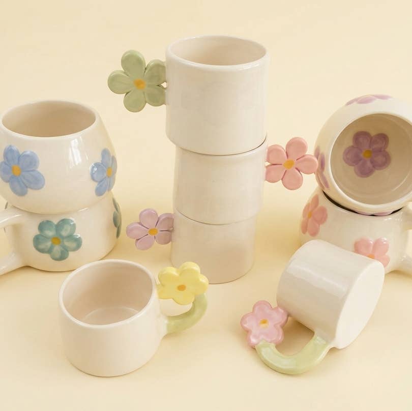 Κούπα κεραμική χειροποίητη Flower Cup Green - Image 5