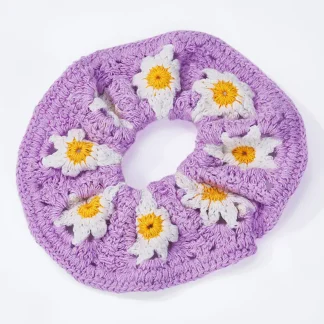 Scrunchie Πλεκτό Ελαστικό με Σχέδιο Λουλουδιών FQ101