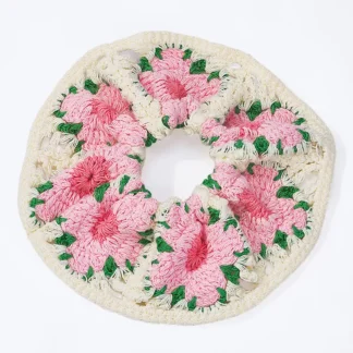 Scrunchie Πλεκτό Ελαστικό με Σχέδιο Λουλουδιών FQ103