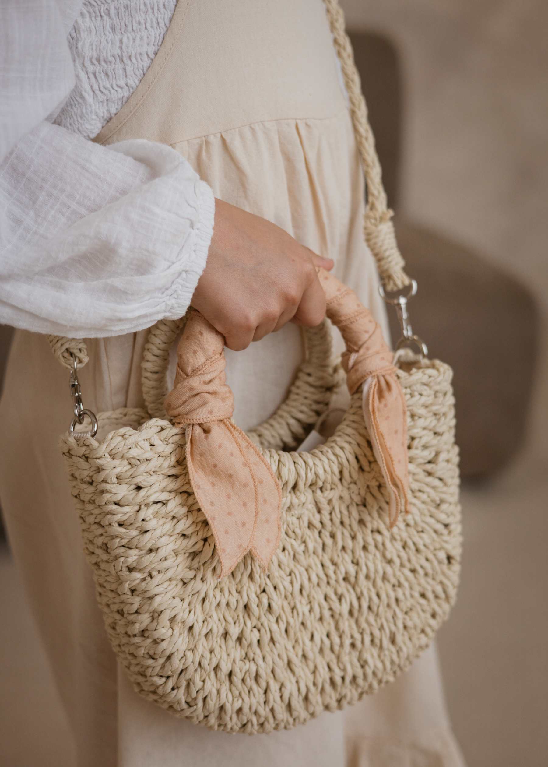 Mrs Ertha Τσάντα Μίνι από ψάθα Blush Dots - Image 5