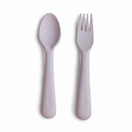 Mushie Παιδικό Κουτάλι και Πιρούνι Soft Lilac Σετ 2 Τεμάχια